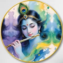 Myntra Elegant Homes Blue MDF Round Lord Krishna Flute Paintings Wall Art-20 Inch-picture-33
