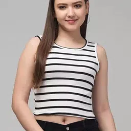 Western Darji Women Horizontal Stripes Striped Cotton Fitted Crop Top-image-24