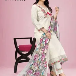 NEW RIHAN COLLECTION Women Floral Embroidered Cotton Kurta with Trousers & Dupatta-picture-29