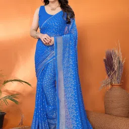 V3 FASHION STUDIO Woven Design Zari Poly Georgette Saree-image-8