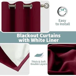 BFAM Maroon Set of 2 Black Out Window Curtain image 3