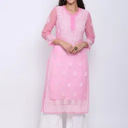 PARAMOUNT CHIKAN Women Ethnic Motifs Embroidered Chikankari Straight Kurta-picture-38