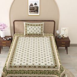 Myntra Elegant Homes White & Green Printed Cotton 210TC Single Bedsheet Set 2.28 m x1.52 m-picture-45