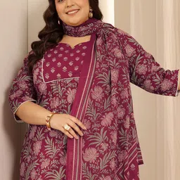 EXTRA LOVE BY LIBAS Plus Size Floral Printed Sweetheart Neck Kurta With Salwar & Dupatta-picture-22