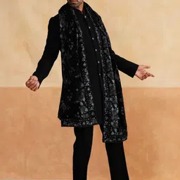 Denis Parkar Embroidered Mandarin Collar Pure Cotton Sherwani Set With Stole-picture-26