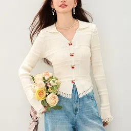 JC Collection Women Ribbed Crop with Applique Detail image 5