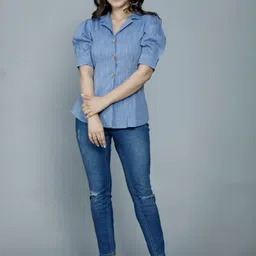 Gunatva Traders Women Self Design Puff Sleeve Shirt Style Top image 5