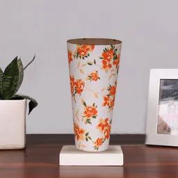 Devansh White Cotton Cylinder Table Lamps With White Square Wood Base image 5