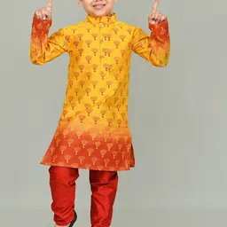 Cae Boys Floral Printed Regular Dupion Silk Kurta with Trousers-picture-17