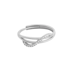 DIAVO Arcs of Grace 925 Sterling Silver Rhodium Plated Cubic Zirconia Studded Finger Ring image 3