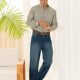 Minus One Striped Spread Collar Organic Cotton Shirt-image-79