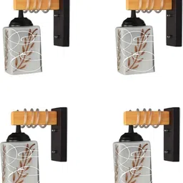 1ST TIME Brown & White Colourblocked Wood Contemporary Rectangle Shaped Wall Lamp image 3