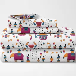 LORETO White Ethnic Motifs 186 TC King Bedsheet with 2 Pillow Covers image 3