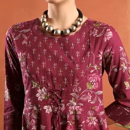 KIRNYA Women Floral Printed Panelled Pure Cotton Kurta with Palazzos image 4