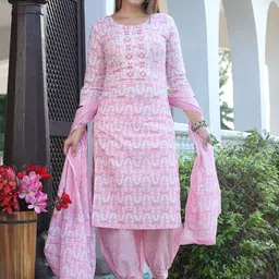 WILL BOTTOM Women Floral Printed Cotton Kurta with Salwar & Dupatta image 3