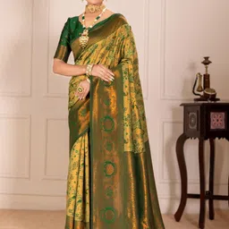 SILKWEAR Ethnic Motifs Woven Design Zari Kanjeevaram Saree image 1