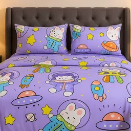 Famyo Purple & Blue Quirky Printed Double King Bedding Set-picture-37