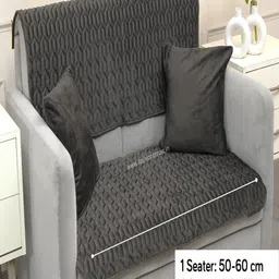 Fashion Throw Grey 2 Pieces Striped Velvet Sofa Cover-image-11