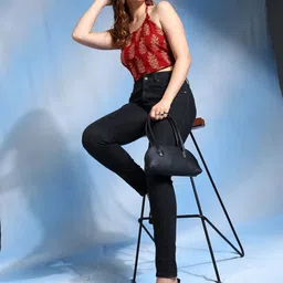 YASH GALLERY Floral Handblock Printed Cotton Backless Tops image 4