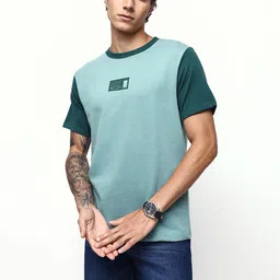 Dennis Lingo Brand Logo Colourblocked Half Sleeves Pure Cotton Relaxed Fit T-shirt image 4