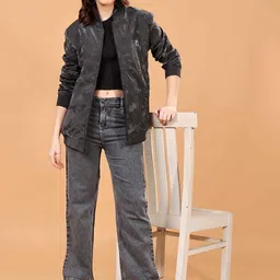 FEYONA Women Abstract Printed Stand Collar Lightweight Bomber Jacket image 5