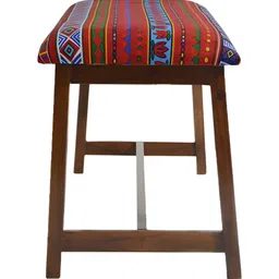 GLOBALLY INDIAN Red & Green Wooden CushionedRectangle Bench image 4