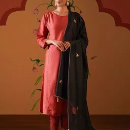 JAYPORE Floral Embroidered Sequinned Cotton Silk Dupatta image 3