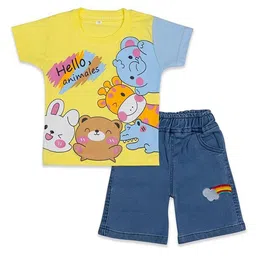KIDDOLO Boys Printed Short Sleeves Pure Cotton T-shirt With Trousers-picture-18