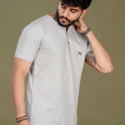 INKMAN Men Brand Logo Henley Neck Bio Finish T-shirt image 5