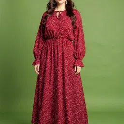 DressBerry Curve Women Polka Dot Printed Gathered Fit and Flare Maxi Dress-picture-27