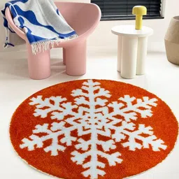 Elanza Pack Of 1 Orange & White Snowflakes Printed Anti-Skid Microfiber Bath Rugs-picture-17