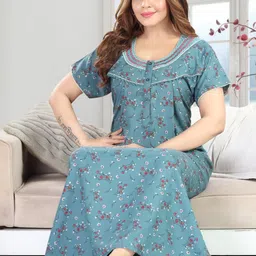 TRUNDZ Blue Cotton Blend Nightdress-image-57