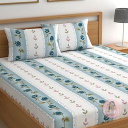 CHHAVI INDIA Blue & White Floral 210 TC Microfiber Queen Bedsheet Set 2.50 m x 2.25 m-picture-13