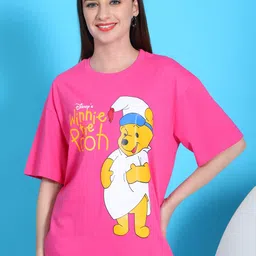 Dreambe Women Pack Of 2 Winnie The Pooh Fusion Graphic Printed Cotton Oversized T-shirts-image-4
