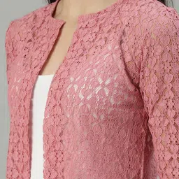 UnaOne Geometric Embroidered Cotton Lace Open Front Shrug image 2