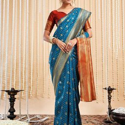 HERE&NOW Floral Zari Silk Blend Paithani Saree-picture-37