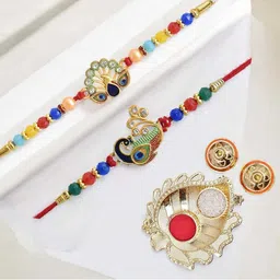 MEIRA JEWELLERY 2-Pcs Rakhi With Roli Chawal & Greeting Card image 2