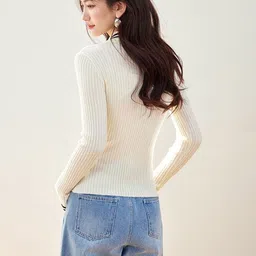 JC Collection Women Striped Ribbed Pullover image 4