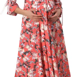 Rudraaksha Creations Floral Print Bell Sleeve Crepe A-Line Maxi Maternity Dress-picture-18