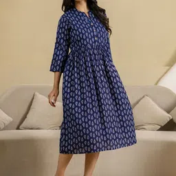 KALINI Floral Printed Fit & Flared Ethnic Dress image 4