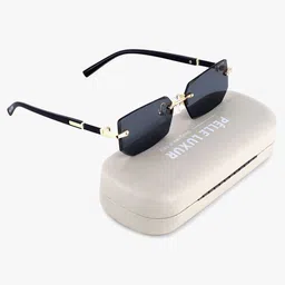 PELLE LUXUR Unisex Black Lens & Gold-Toned Rectangle Sunglasses with image 4