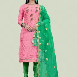HERE&NOW Floral Embroidered Beads & Stones Chanderi Cotton Unstitched Dress Material-picture-19
