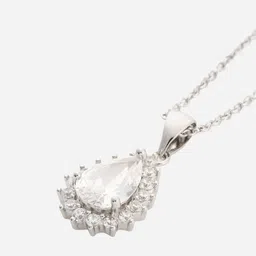 MINJI AND CO. Silver-Plated Cubic Zirconia Studded Teardrop Shaped Pendant With Chain image 2