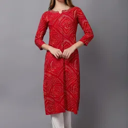 4u Fashion Women Red Bandhani Printed Straight Kurta-image-55