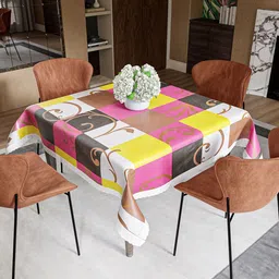 Kuber Industries Pink & Yellow Geometric Printed Waterproof 4-Seater Table Cover-picture-23