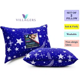 VILLAGERS Set of 2 Blue Printed Comfort Rectangular Pillows-image-1