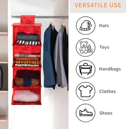 Aura Red & Blue 3 Pieces Printed Foldable 4 Shelf Hanging Closet Organisers image 3