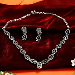 Gemron Jewel Rhodium-Plated Cubic Zirconia & American Diamond Studded Jewellery Set-picture-18