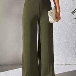 Mast & Harbour Women High-Rise Loose Fit Wide Leg Trousers-image-89