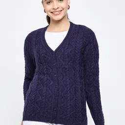 CREATIVE LINE Women Woollen Self Desgin V-Neck Long Sleeves Cardigan-picture-18
